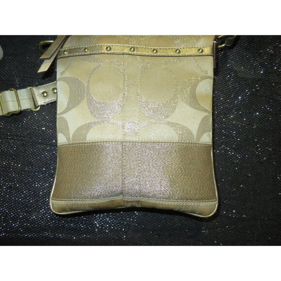 Coach 2008 Cursive Creed Shimmer Gold Studs Swingpack Crossbody Limited Edition - Picture 3 of 14